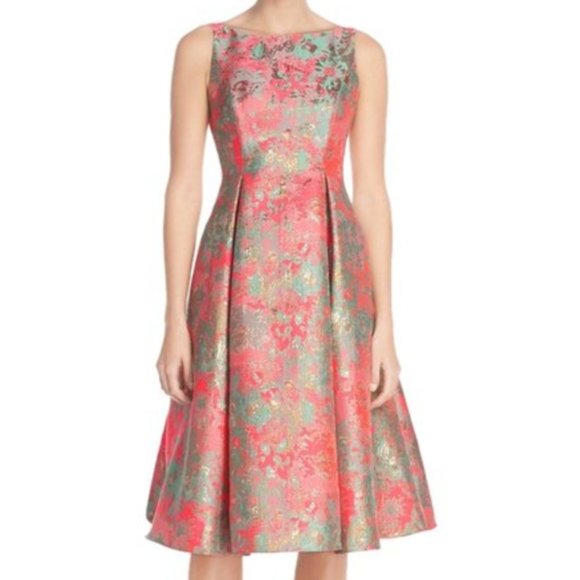 adrianna papell jacquard fit and flare dress